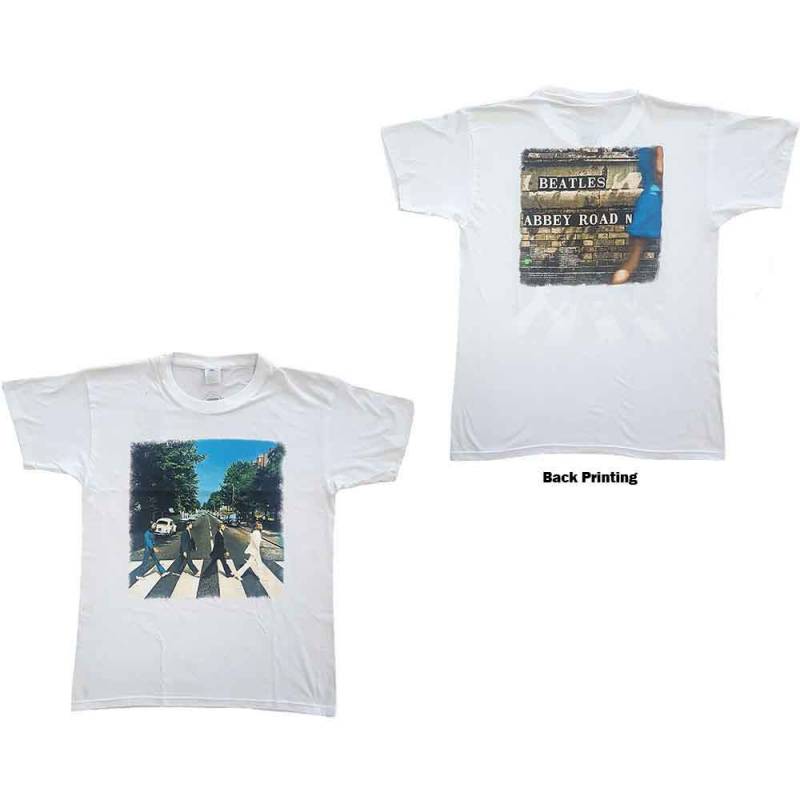 【予約商品】THE BEATLES バンドTシャツ ユニセックス: Vintage Abbey Road (White) (Back Print)