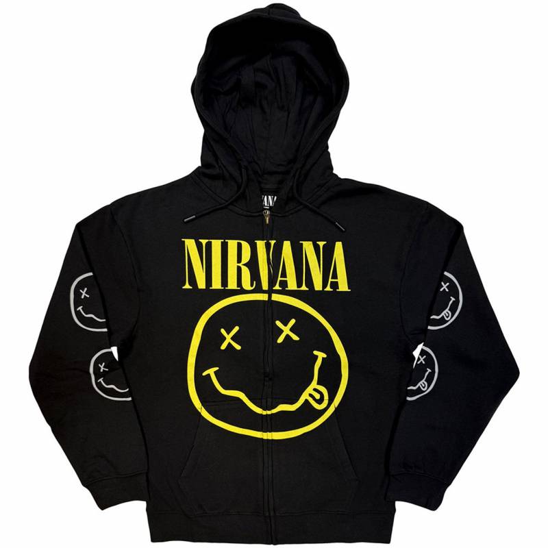 【予約商品】NIRVANA Unisex Zipped Hoodie: Yellow Happy Face (Black)