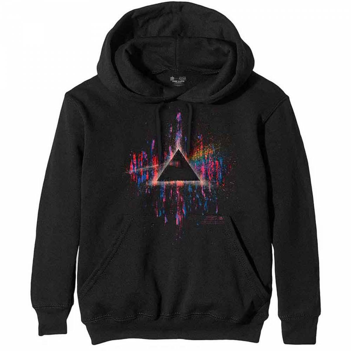 【予約商品】PINK FLOYD Unisex Pullover Hoodie: Dark Side of the Moon Pink Splatter (Black) - BLACK