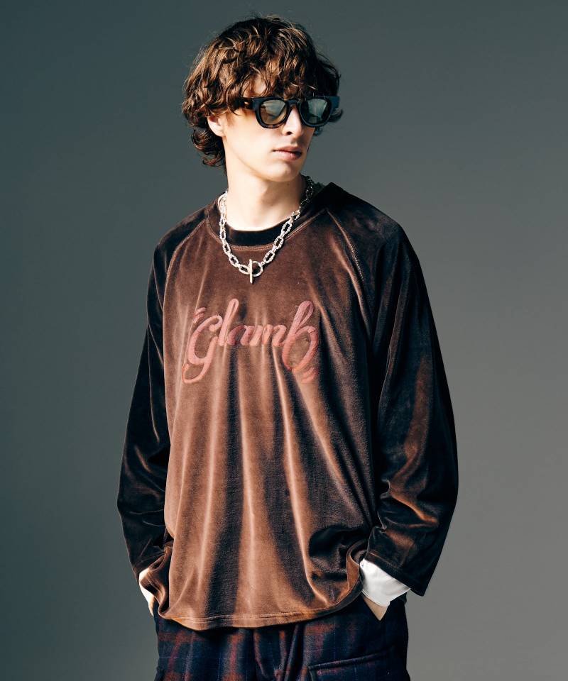 【予約商品】glamb(グラム)Spin Logo Velour Sweat / スピンロゴベロアスウェット - Brown