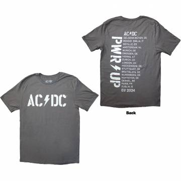 【予約商品】AC/DC バンドTシャツ ユニセックス: Logo PWR-UP EU Tour '24 (Grey) (Back Print & Ex-Tour) - GREY
