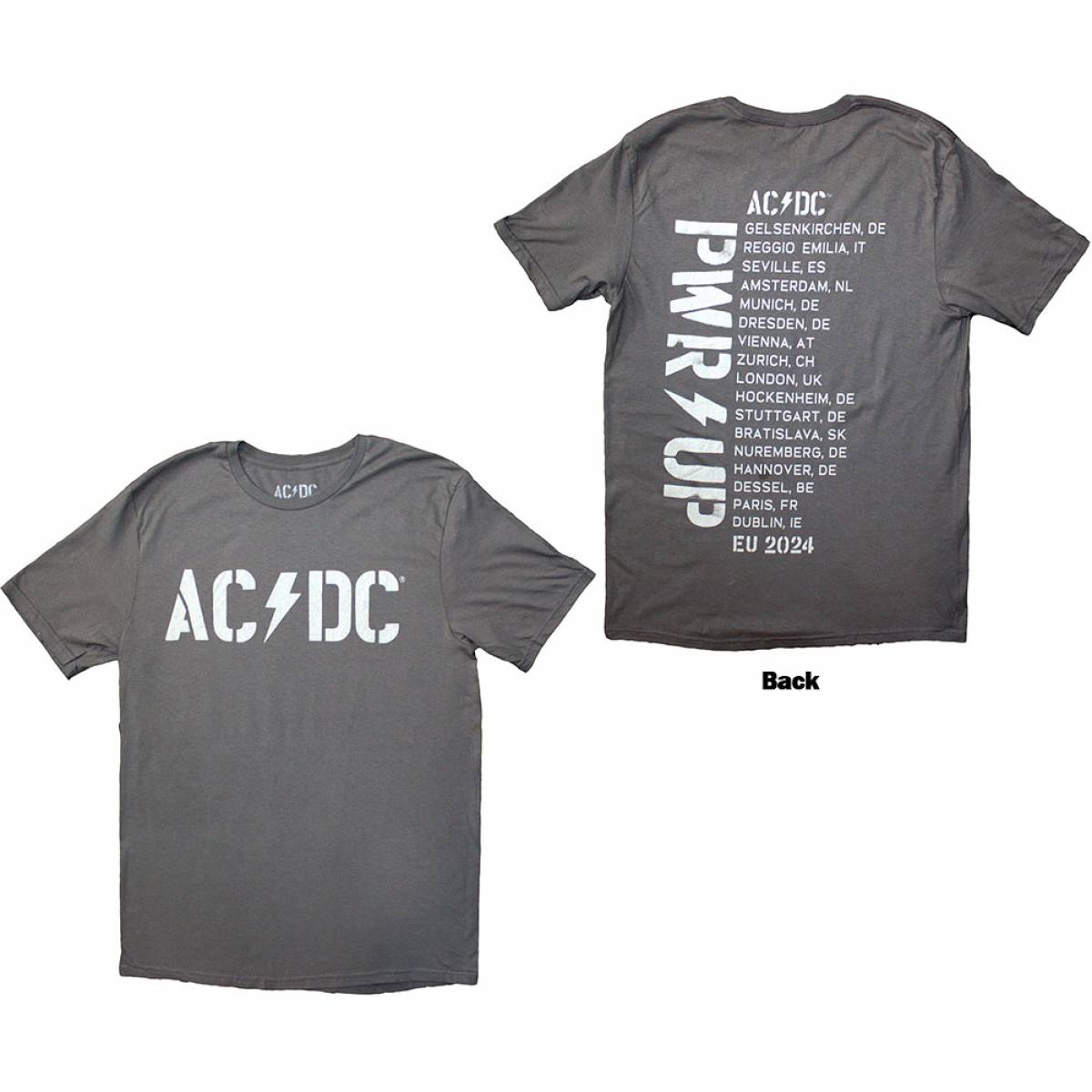 【予約商品】AC/DC バンドTシャツ ユニセックス: Logo PWR-UP EU Tour '24 (Grey) (Back Print & Ex-Tour) - GREY