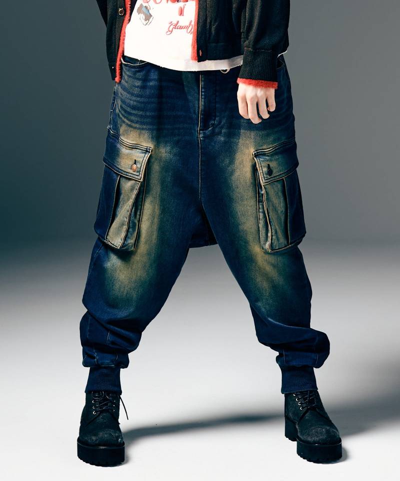【予約商品】glamb(グラム)Knit Denim Cargo Pants / ニットデニムカーゴパンツ - Indigo