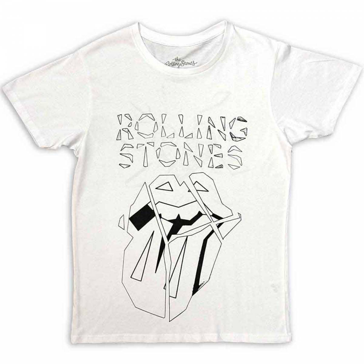 【予約商品】THE ROLLING STONES バンドTシャツ ユニセックス: Hackney Diamonds Diamond Tongue Outline (White) (Back Print) - WHITE