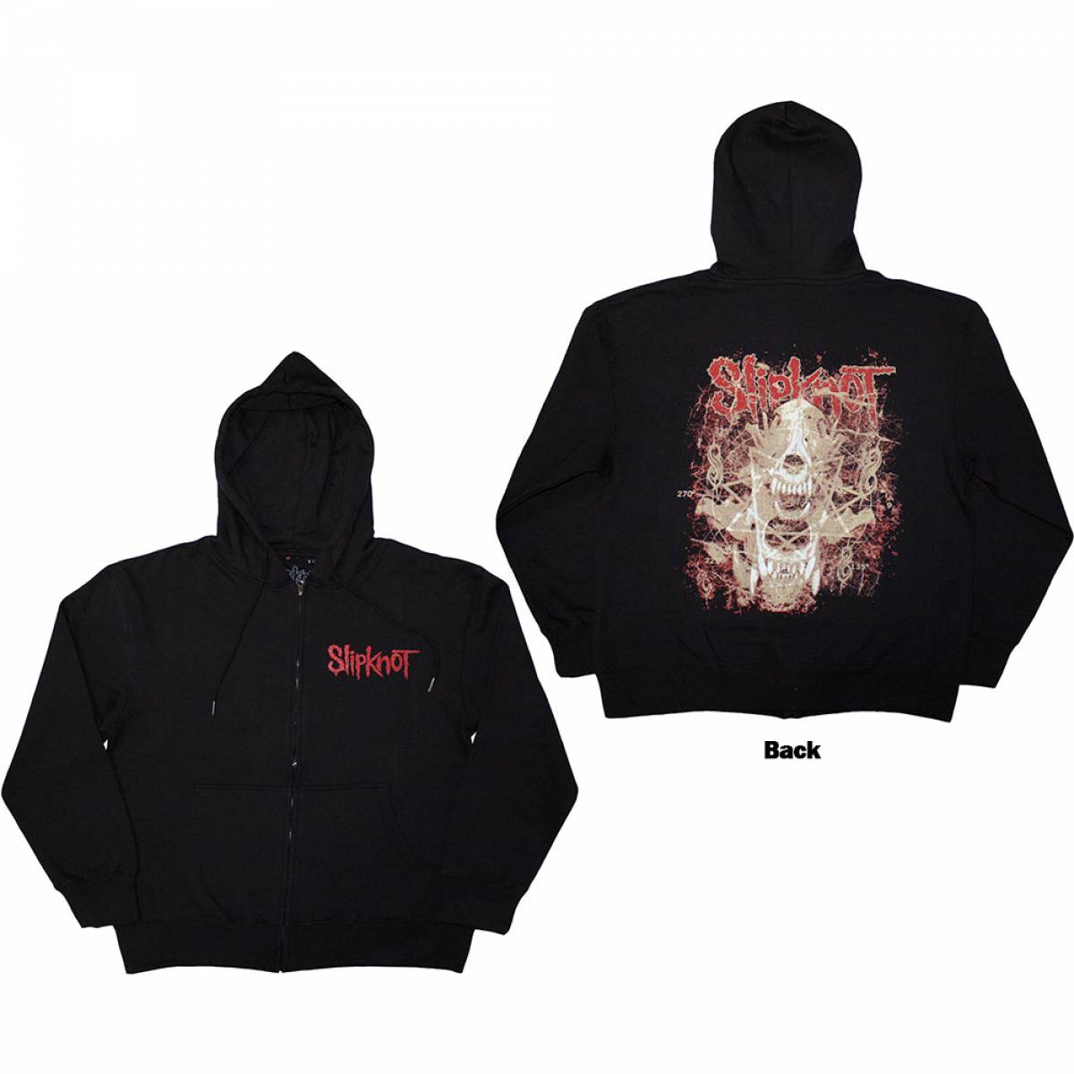 【予約商品】SLIPKNOT Unisex Zipped Hoodie: Skull Teeth (Black) (Back Print) - BLACK