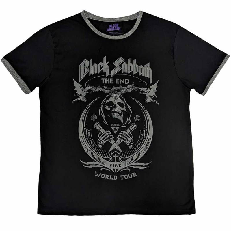 【予約商品】BLACK SABBATH Unisex Ringer バンドTシャツ: The End Mushroom Cloud (Black)