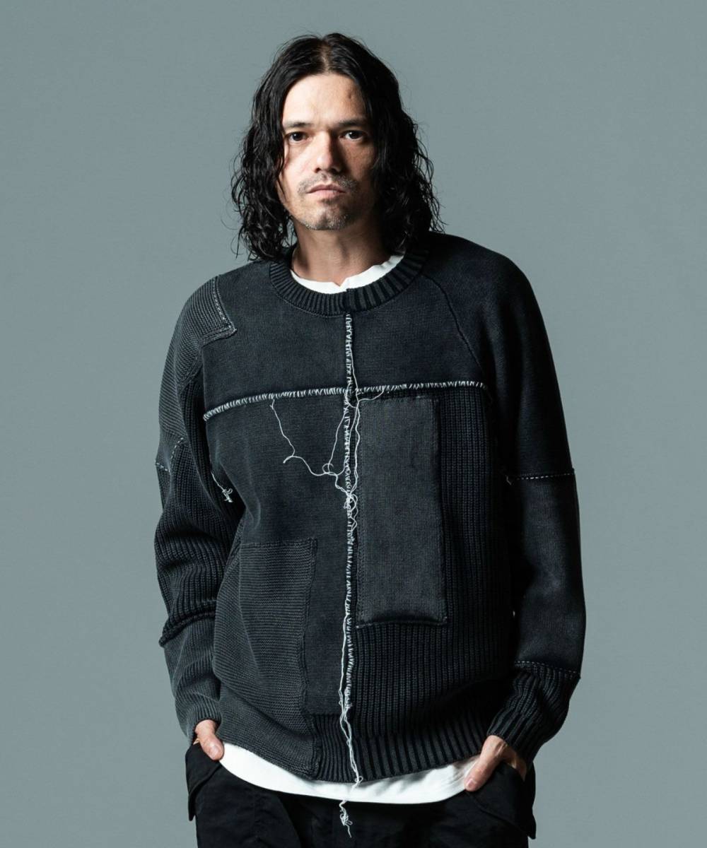 glamb (グラム)GB0422/KNT02 : Hand Stich Cross Knit / ハンドステッチクロスニット - Black