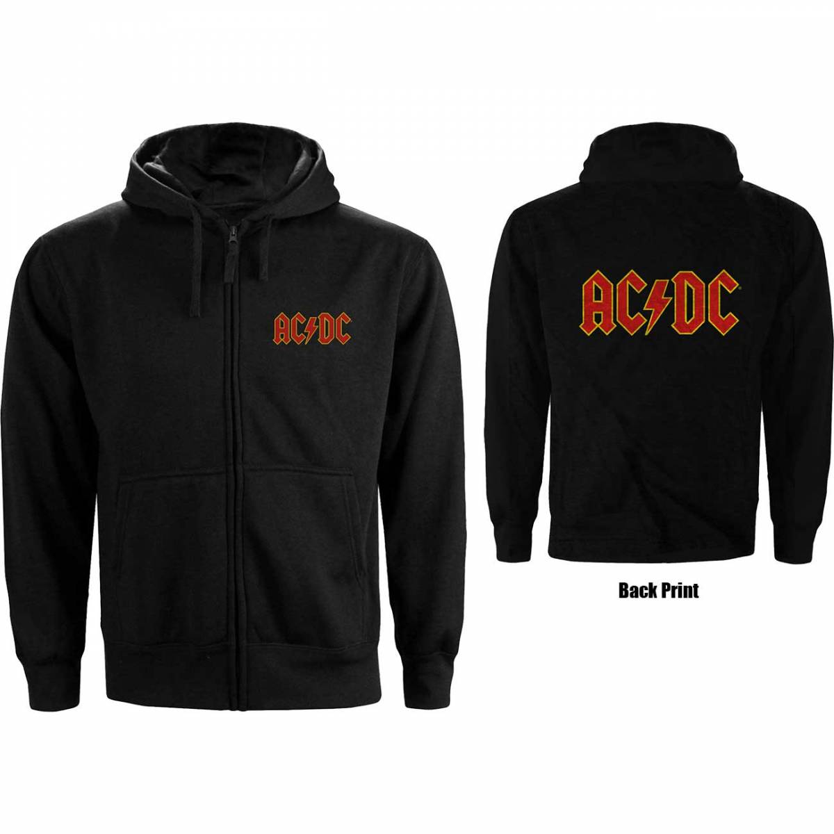 【予約商品】AC/DC Unisex Zipped Hoodie: Logo (Black) (Back Print) - BLACK