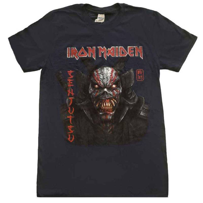 【予約商品】IRON MAIDEN バンドTシャツ ユニセックス: Senjutsu Back Cover Vertical Logo (Navy Blue)