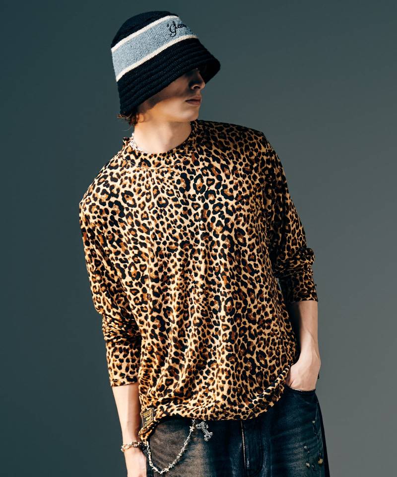 【予約商品】glamb(グラム)Leopard Mock Neck Cutsew / レオパードモックネックカットソー - Beige