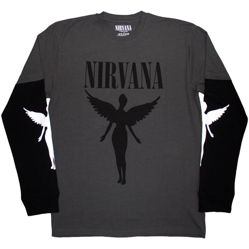 【予約商品】NIRVANA Unisex Layered Long Sleeve バンドTシャツ: In Utero Mono (Charcoal Grey & Black) (Sleeve Print)