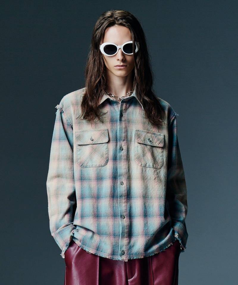 【予約商品】glamb(グラム) Bleach Check Shirt / ブリーチチェックシャツ - Multi