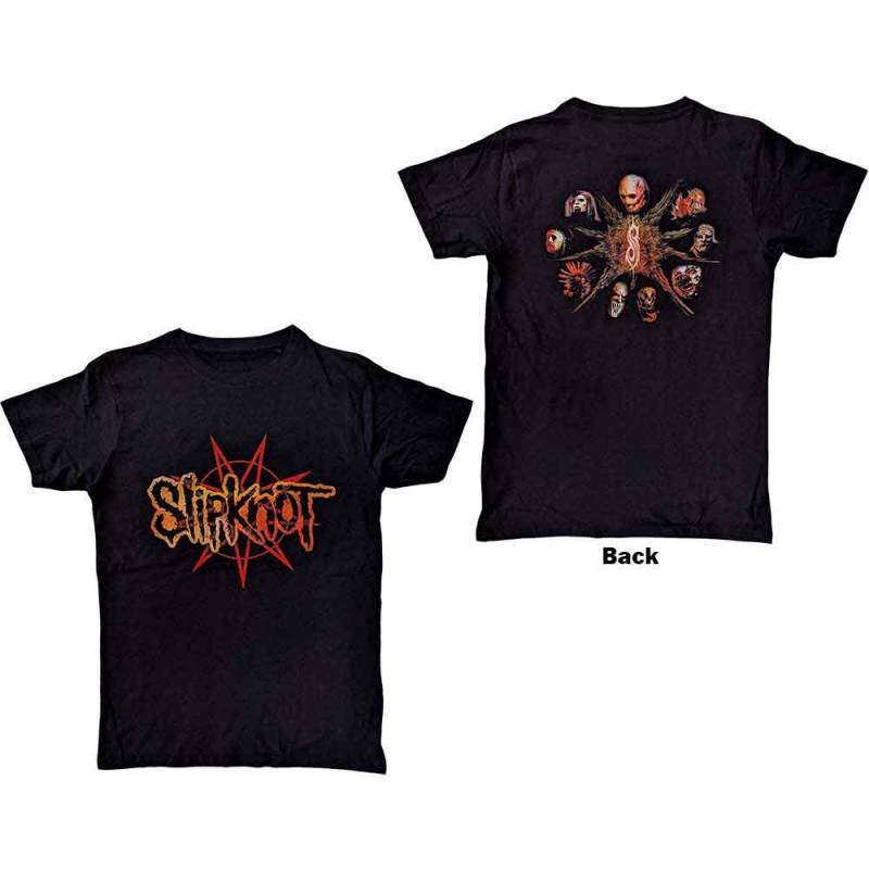 【予約商品】SLIPKNOT バンドTシャツ ユニセックス: The End, So Far Pentagram Heads (Black) (Back Print) - BLACK