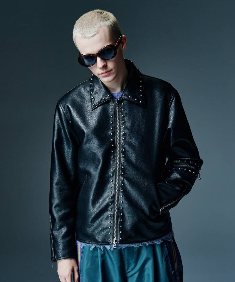 【予約商品】glamb(グラム) Synth Leather Studs Jacket / シンセレザースタッズジャケット - Black