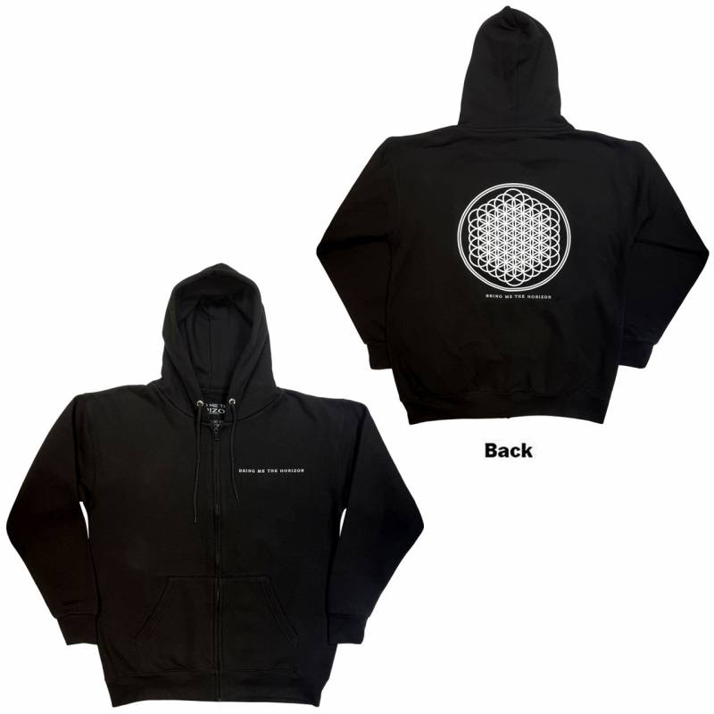 【予約商品】BRING ME THE HORIZON Unisex Zipped Hoodie: Flower of Life (Black) (Back Print)