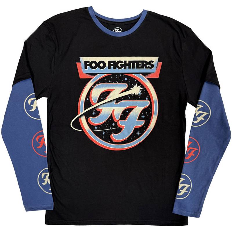【予約商品】FOO FIGHTERS Unisex 2 In 1 Layered Long Sleeve バンドTシャツ: Comet (Black & Denim Blue) (Sleeve Print)