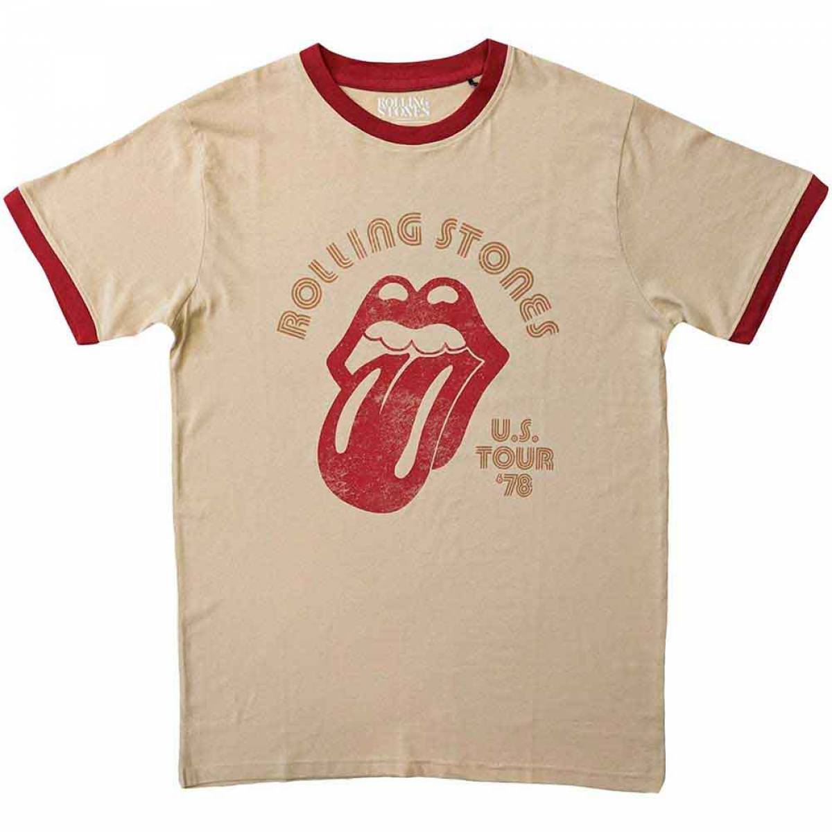 【予約商品】THE ROLLING STONES Unisex Ringer バンドTシャツ: US Tour '78 (Natural & Orange) - NATURAL & ORANGE