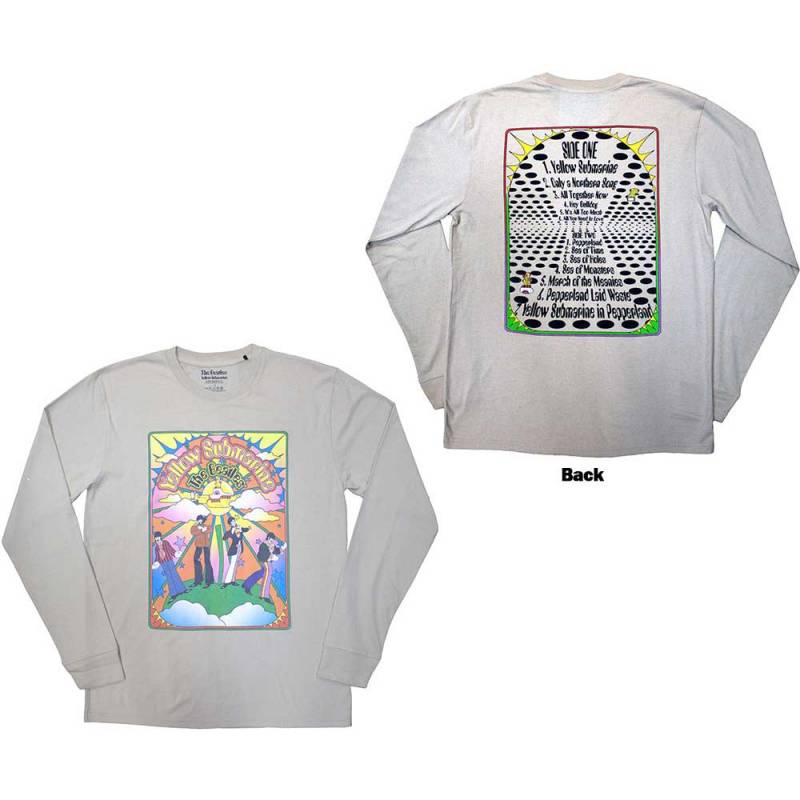 【予約商品】THE BEATLES Unisex Long Sleeve バンドTシャツ: Yellow Submarine Tracklist (Sand) (Back Print)