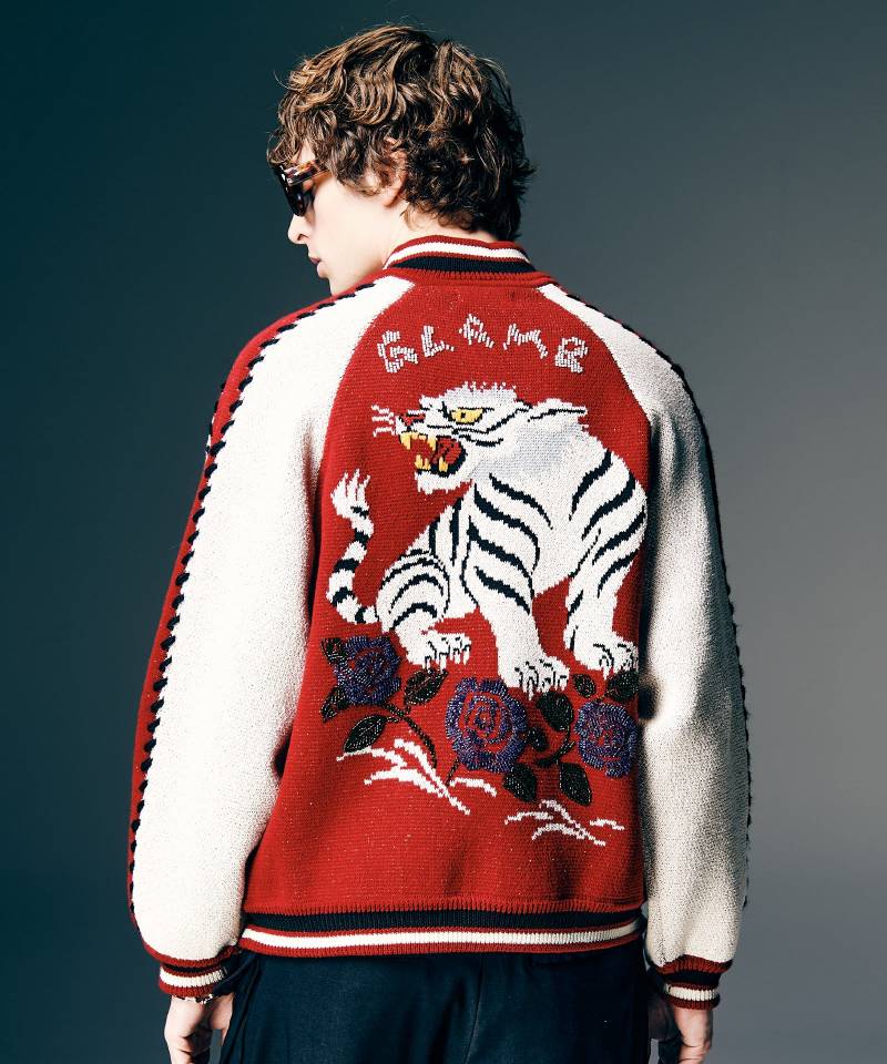 【予約商品】glamb(グラム) White Tiger Knit Ska Jumper / ホワイトタイガーニットスカジャンパー - Red