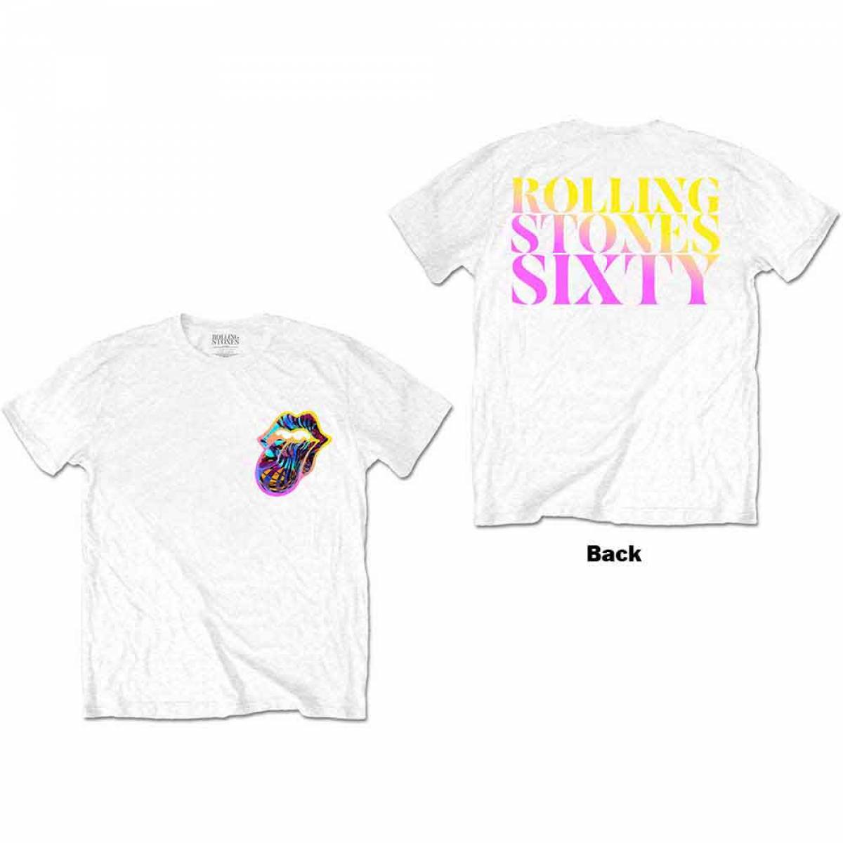 【予約商品】THE ROLLING STONES バンドTシャツ ユニセックス: Sixty Gradient Text (White) (Back Print) - WHITE
