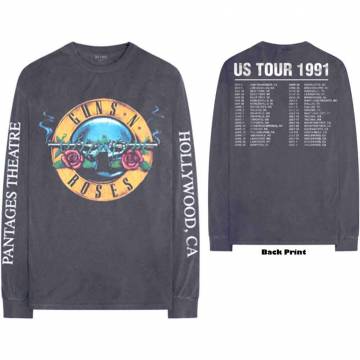 【予約商品】GUNS N' ROSES Unisex Long Sleeve バンドTシャツ: Hollywood Tour (Charcoal Grey) (Back & Sleeve Print) - CHARCOAL GREY