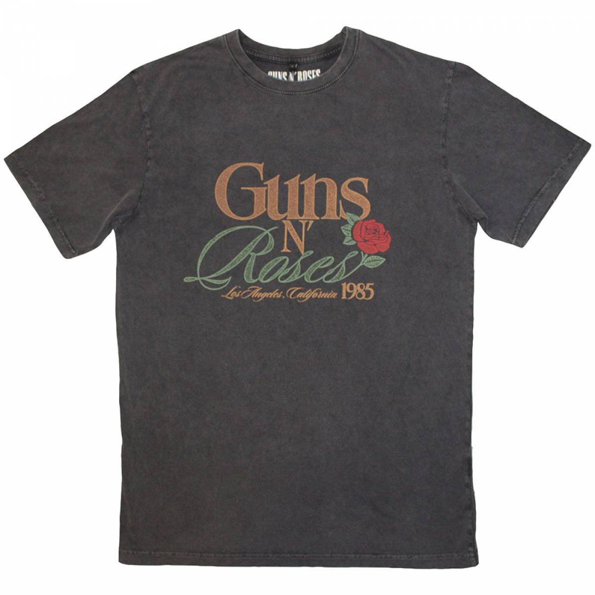 【予約商品】GUNS N' ROSES Unisex Stone Wash バンドTシャツ: California 1985 (Charcoal Grey) - CHARCOAL GREY