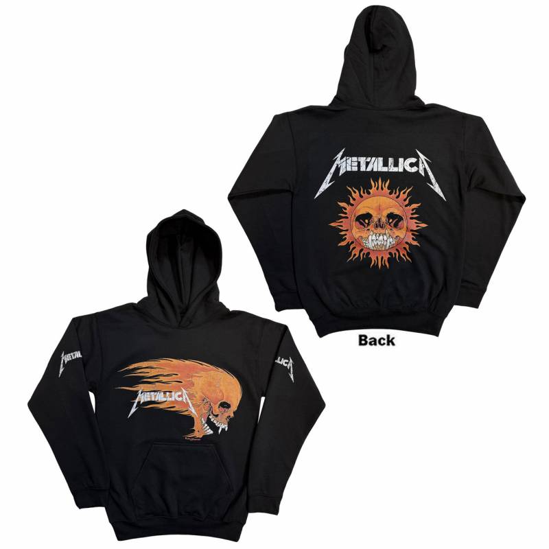 METALLICA Unisex Pullover Hoodie: Worn Pushead Flaming Skull (Black)