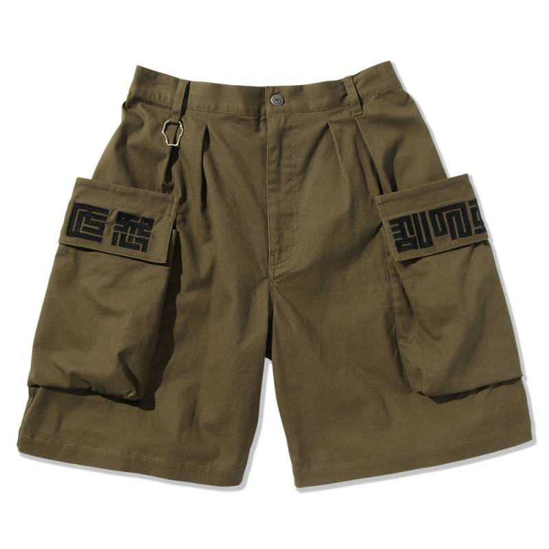 【予約商品】PUNK DRUNKERS (パンク・ドランカーズ) 四角ロゴカーゴショーツ - KHAKI