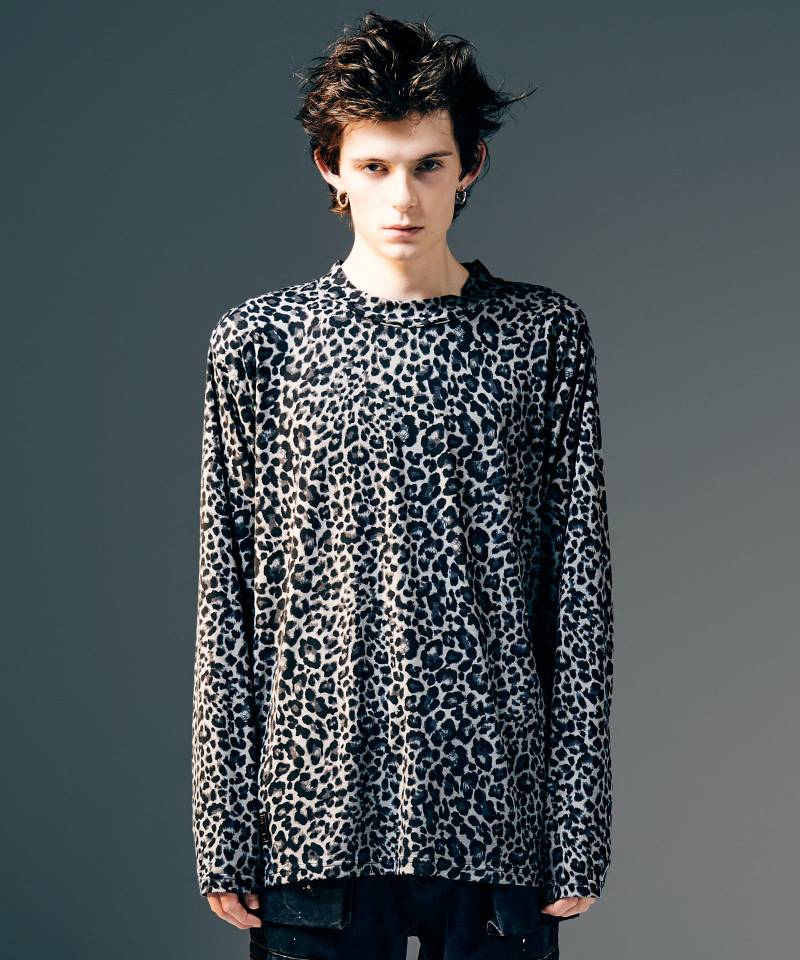 【予約商品】glamb(グラム)Leopard Mock Neck Cutsew / レオパードモックネックカットソー - Gray