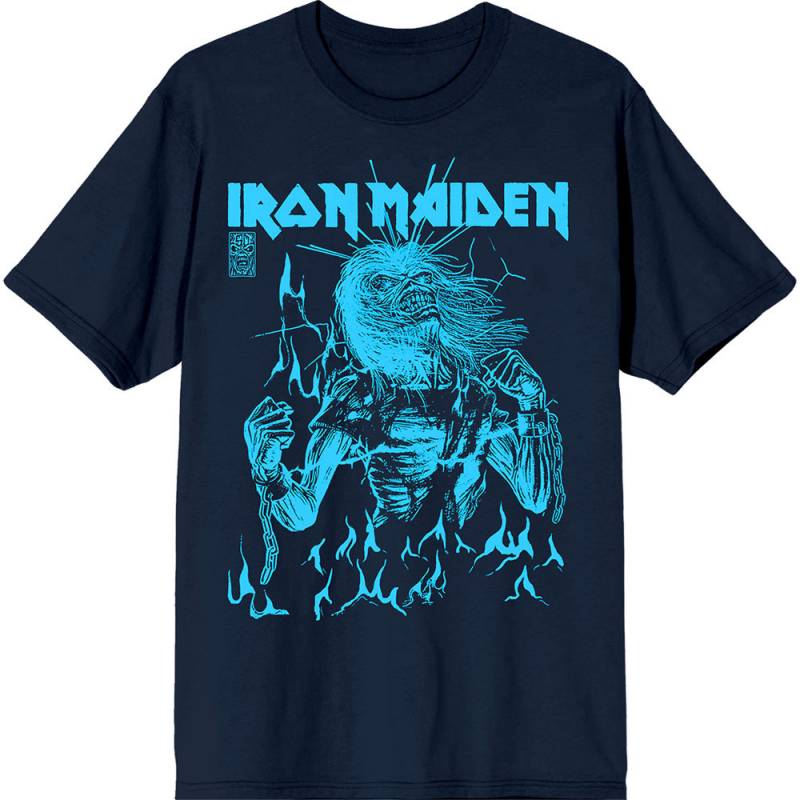 【予約商品】IRON MAIDEN バンドTシャツ ユニセックス: 50 Life After Death Flames Blue (Navy Blue)