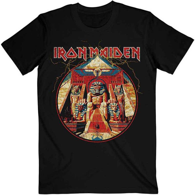 【予約商品】IRON MAIDEN バンドTシャツ ユニセックス: Powerslave Lightning Circle (Black)