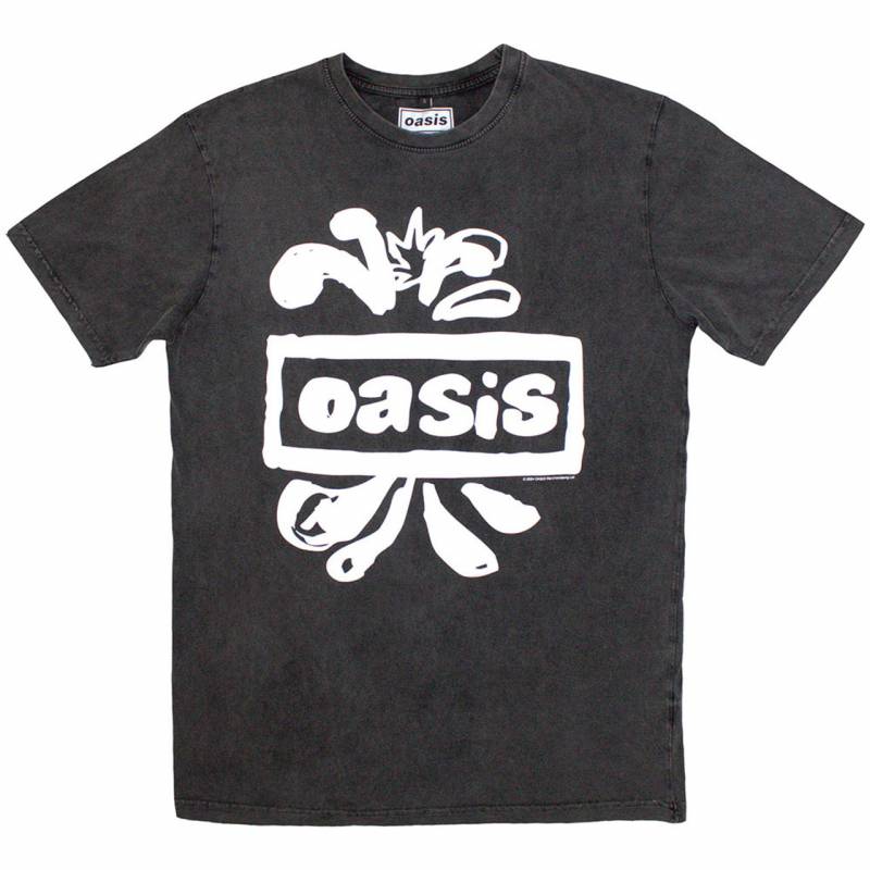 【予約商品】OASIS Unisex Stone Wash バンドTシャツ: Logo Splat (Charcoal Grey)