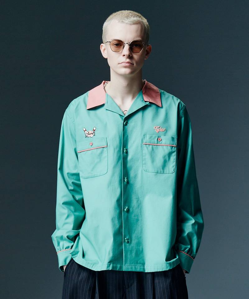 【予約商品】glamb(グラム) Chemical Burn Bowling Shirt / ケミカルバーンボウリングシャツ - Mint