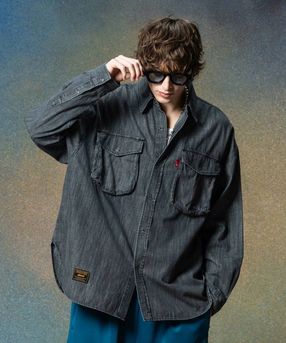 【予約商品】glamb(グラム)GB0225/SH09 : All Time Denim Shirt / オールタイムデニムシャツ - Black