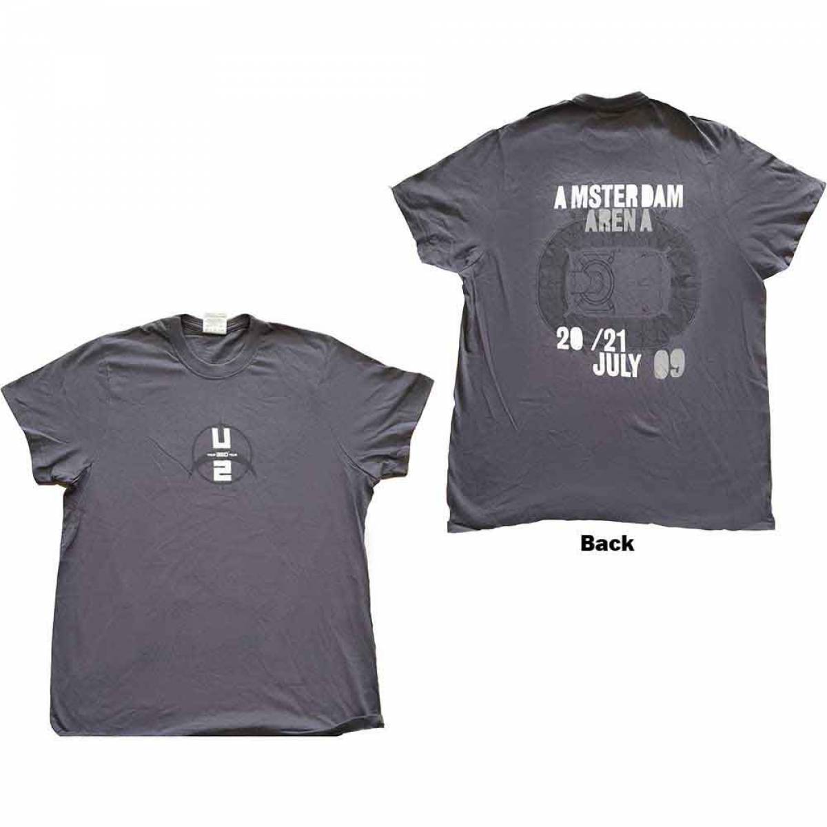 【予約商品】U2 バンドTシャツ ユニセックス: 360 Degree Tour Amsterdam 2009 (Grey) (Back Print & Ex-Tour) (Medium) - GREY