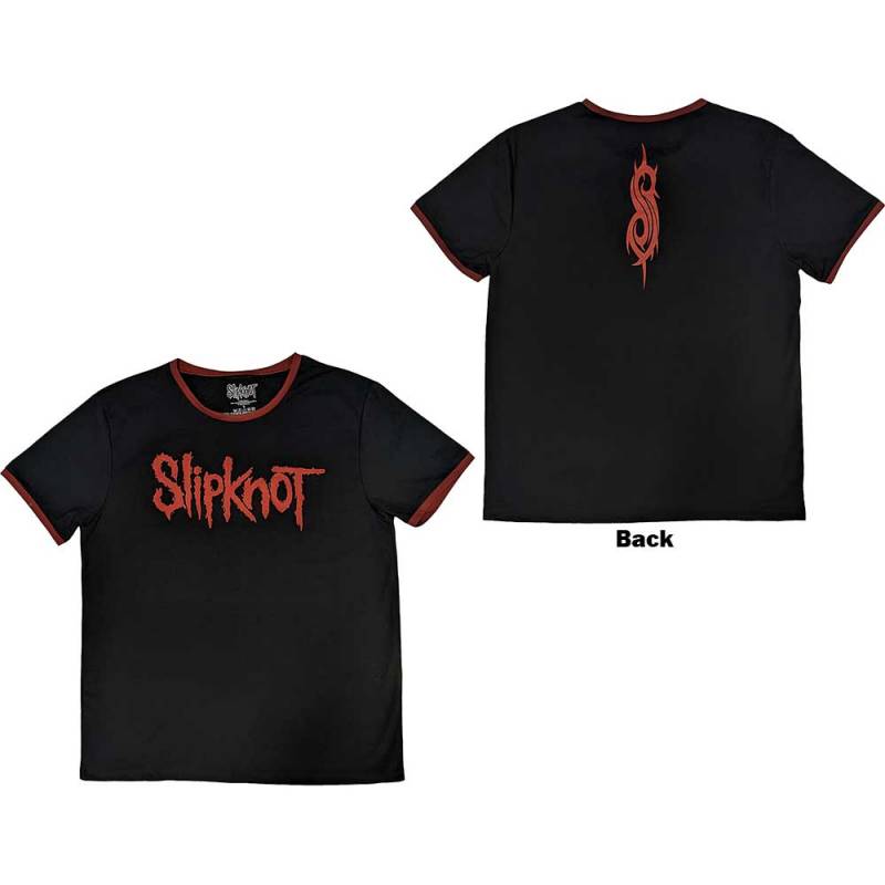 【予約商品】SLIPKNOT Unisex Ringer バンドTシャツ: Logo (Black) (Back Print) - BLACK