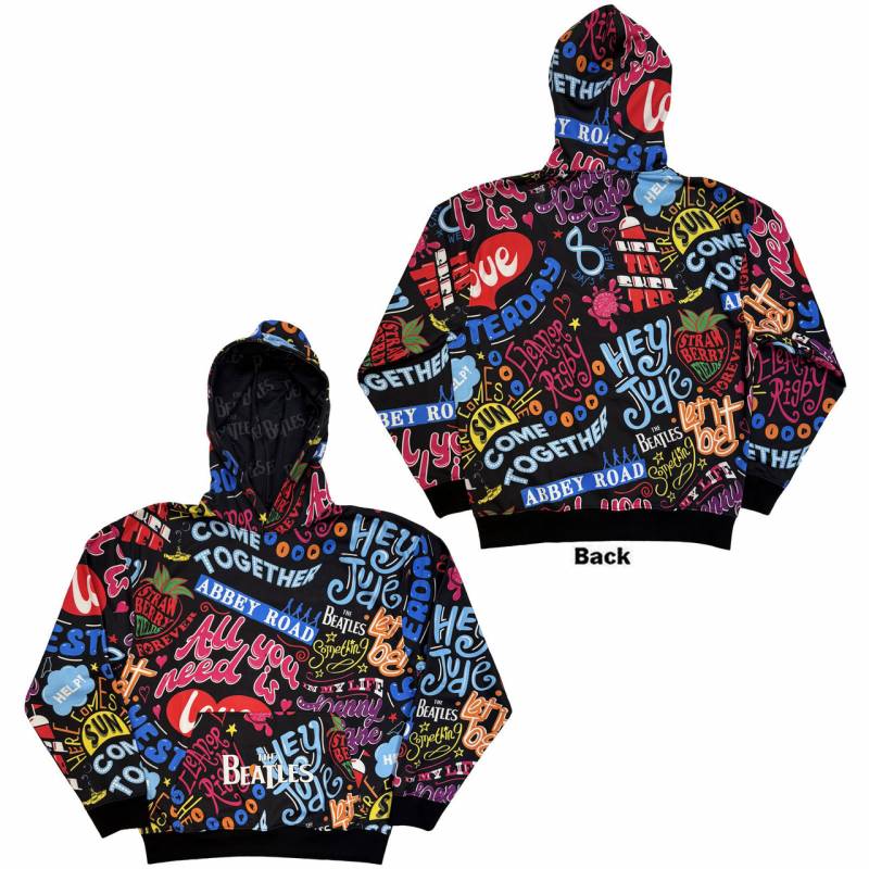 【予約商品】THE BEATLES Unisex Pullover Hoodie: Song Titles (Black) (All Over Print)