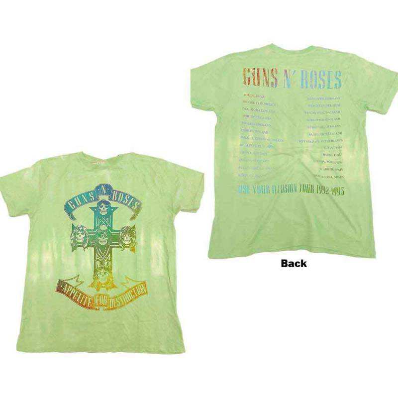 【予約商品】GUNS N' ROSES バンドTシャツ ユニセックス: Gradient Use Your Illusion Tour (Green) (Back Print & Wash Collection)