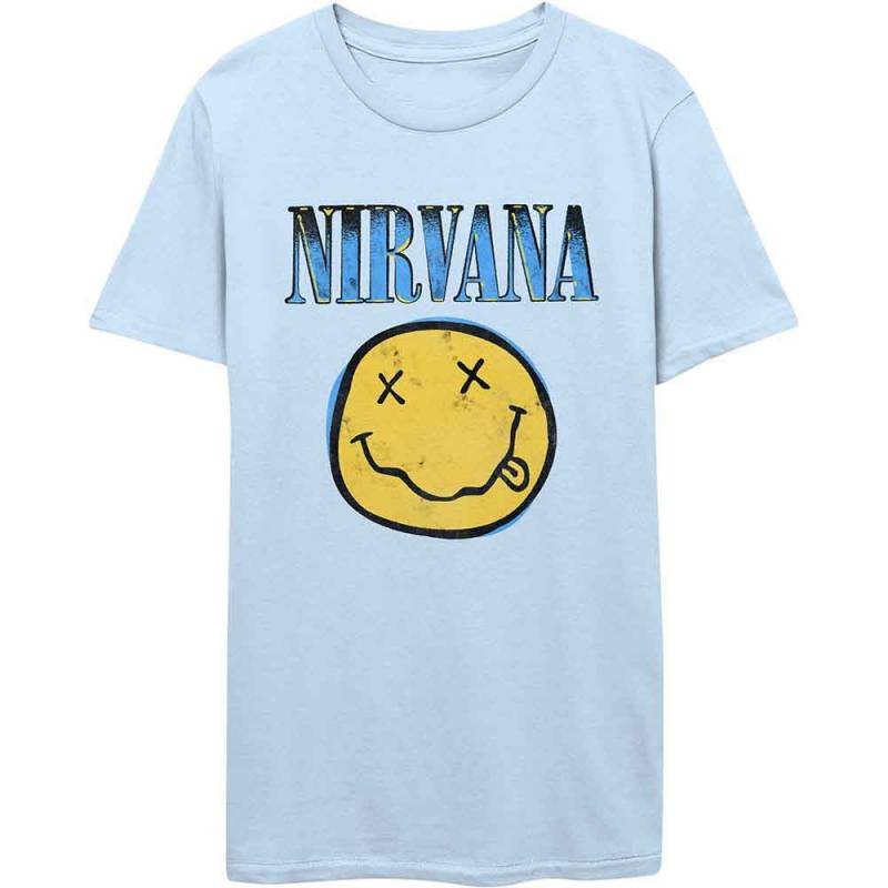 【予約商品】NIRVANA バンドTシャツ ユニセックス: Xerox Happy Face Blue (Light Blue)