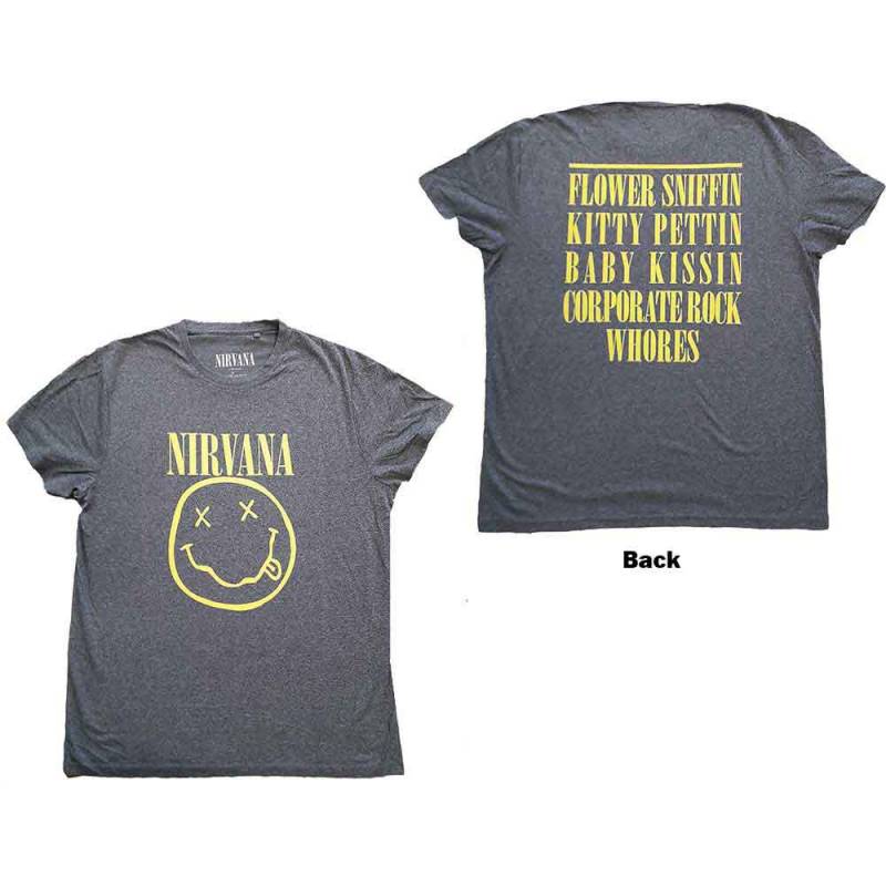 【予約商品】NIRVANA バンドTシャツ ユニセックス: Yellow Happy Face (Brindle) (Back Print)