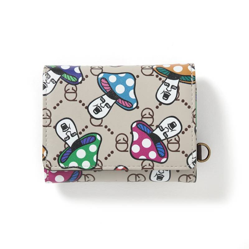 【予約商品】PUNK DRUNKERS (パンク・ドランカーズ) きのこ総柄三つ折り財布 - LT.BEIGE