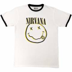【予約商品】NIRVANA Unisex Ringer バンドTシャツ: Double Happy Face (White)