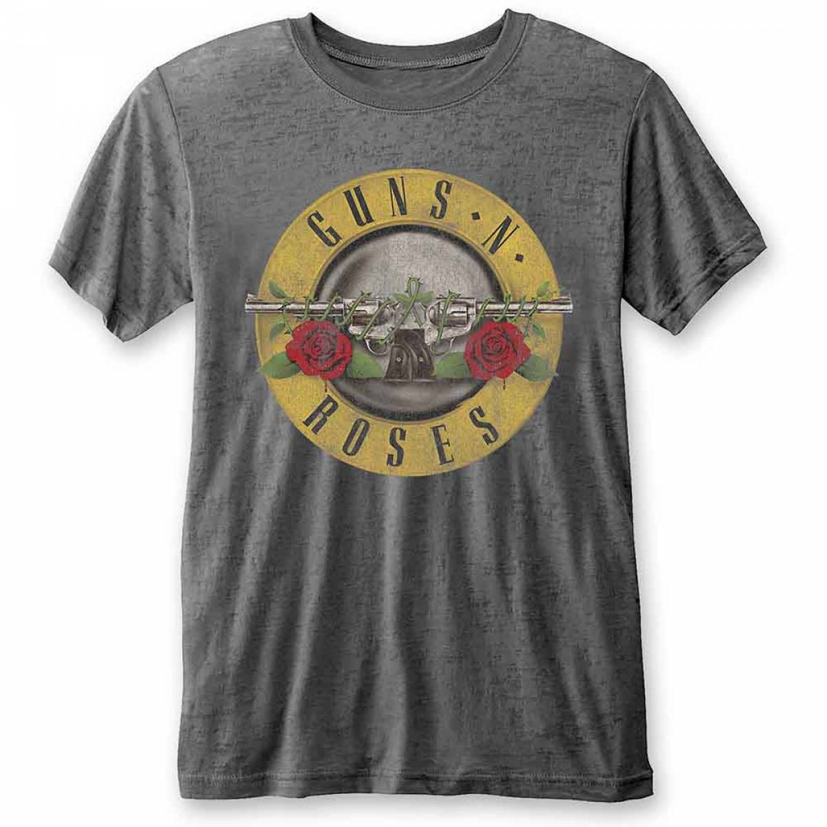 【予約商品】GUNS N' ROSES Unisex Burnout バンドTシャツ: Classic Logo (Charcoal Grey) - CHARCOAL GREY