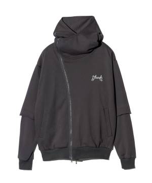 【予約商品】glamb(GB0125/CS21 : Asymmetry Layered Hoodie / アシンメトリーレイヤードフーディ - Charcoal
