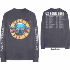 【予約商品】GUNS N' ROSES Unisex Long Sleeve バンドTシャツ: Hollywood Tour (Charcoal Grey) (Back & Sleeve Print)