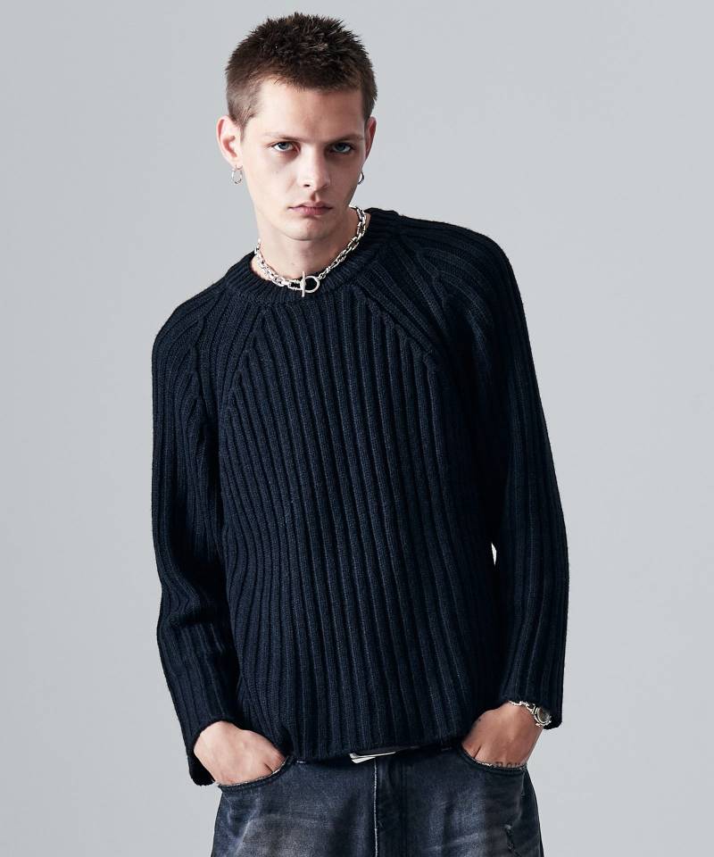 【予約商品】glamb(グラム)Blue Noise Low Gauge Rib Knit / ブルーノイズローゲージリブニット - Black