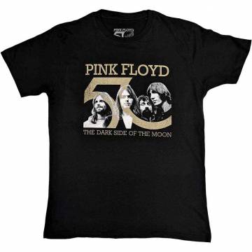 【予約商品】PINK FLOYD バンドTシャツ ユニセックス: Band Photo & 50th Logo (Black) - BLACK