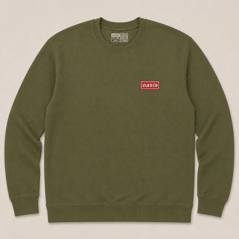 【予約商品】OASIS Unisex Sweatshirt: Red Decca Logo (Khaki Green) (Ex-Tour)