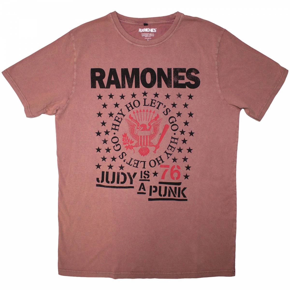【予約商品】RAMONES Unisex Stone Wash バンドTシャツ: Hey Ho Judy (Kashmir Red) - KASHMIR RED