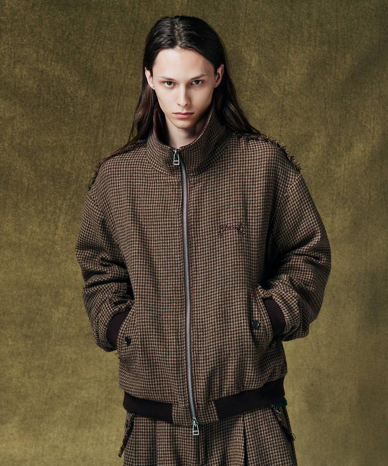 【予約商品】glamb(グラム) Damage Houndstooth Jacket / ダメージハウンドトゥースジャケット - Brown